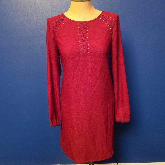 Lace & Studs Burgundy Dress - Picture 1 of 3